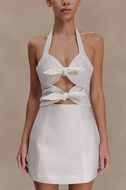 Ella Bow Detail Halter Mini Dress White