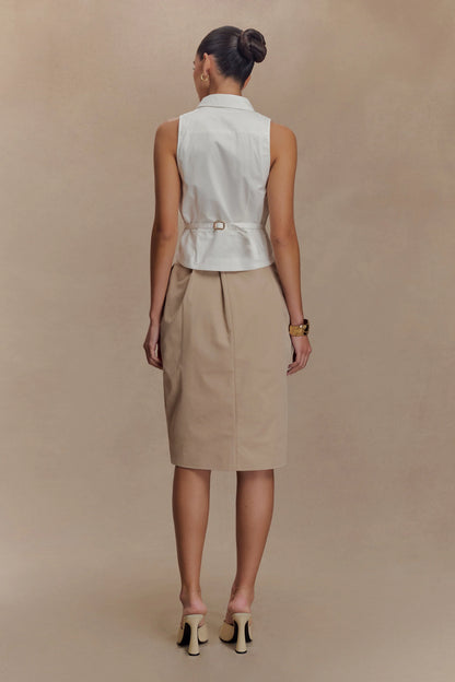 Vera Twill Split Front Midi Skirt Camel