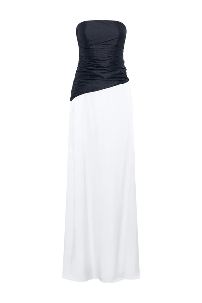 Serena Strapless Taffeta Maxi Dress White Black