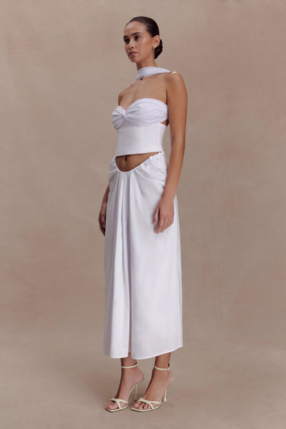 Talia Chiffon And Linen Halter Top White