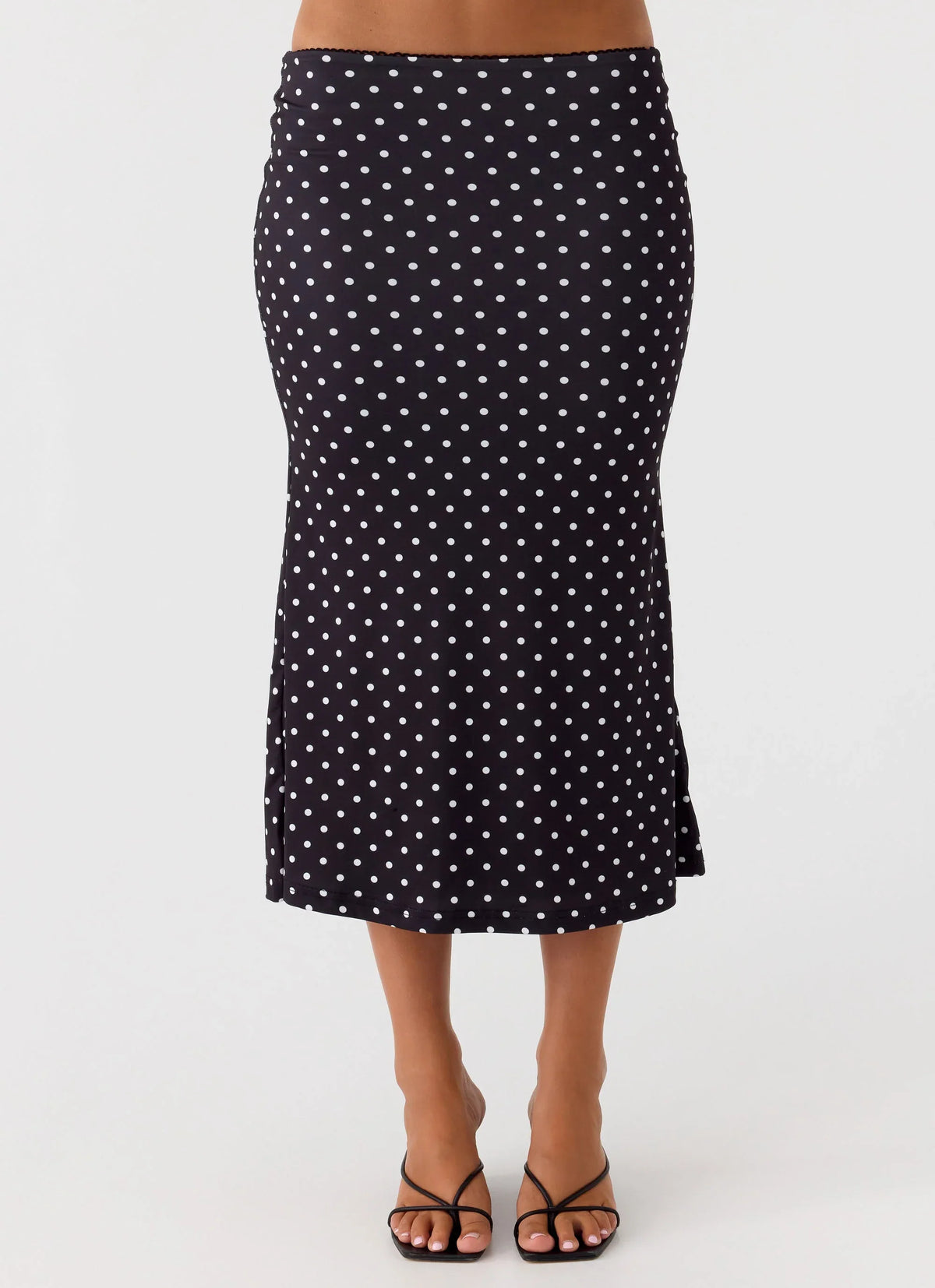 Bahama Low Rise Midi Skirt Black Polkadot