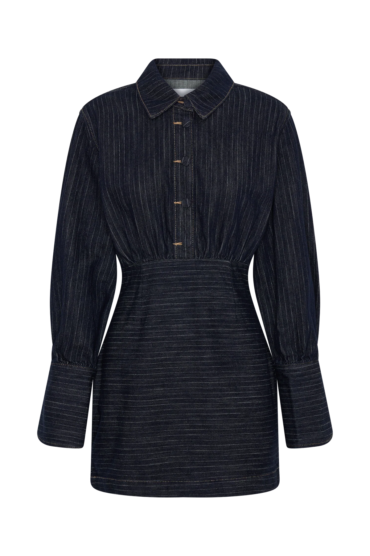 Zarah Denim Long Sleeve Mini Dress Indigo Pinstripe