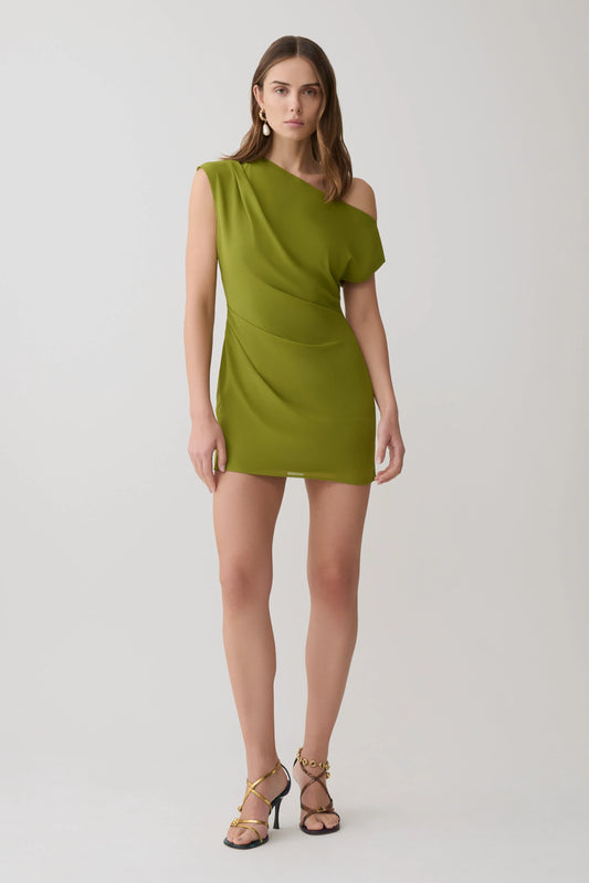 Hannah Asymmetric Neckline Mini Dress Olive
