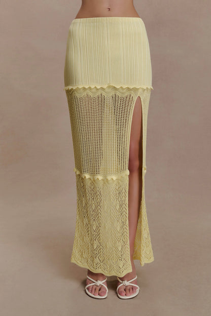 Coleene Pointelle Knit Maxi Skirt Lemon