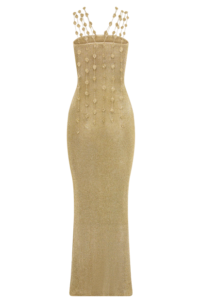 Shami Lurex Maxi Dress With Flowers Gold