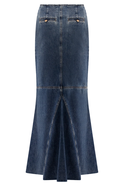 Loretta Denim Maxi Skirt Washed Dark Blue