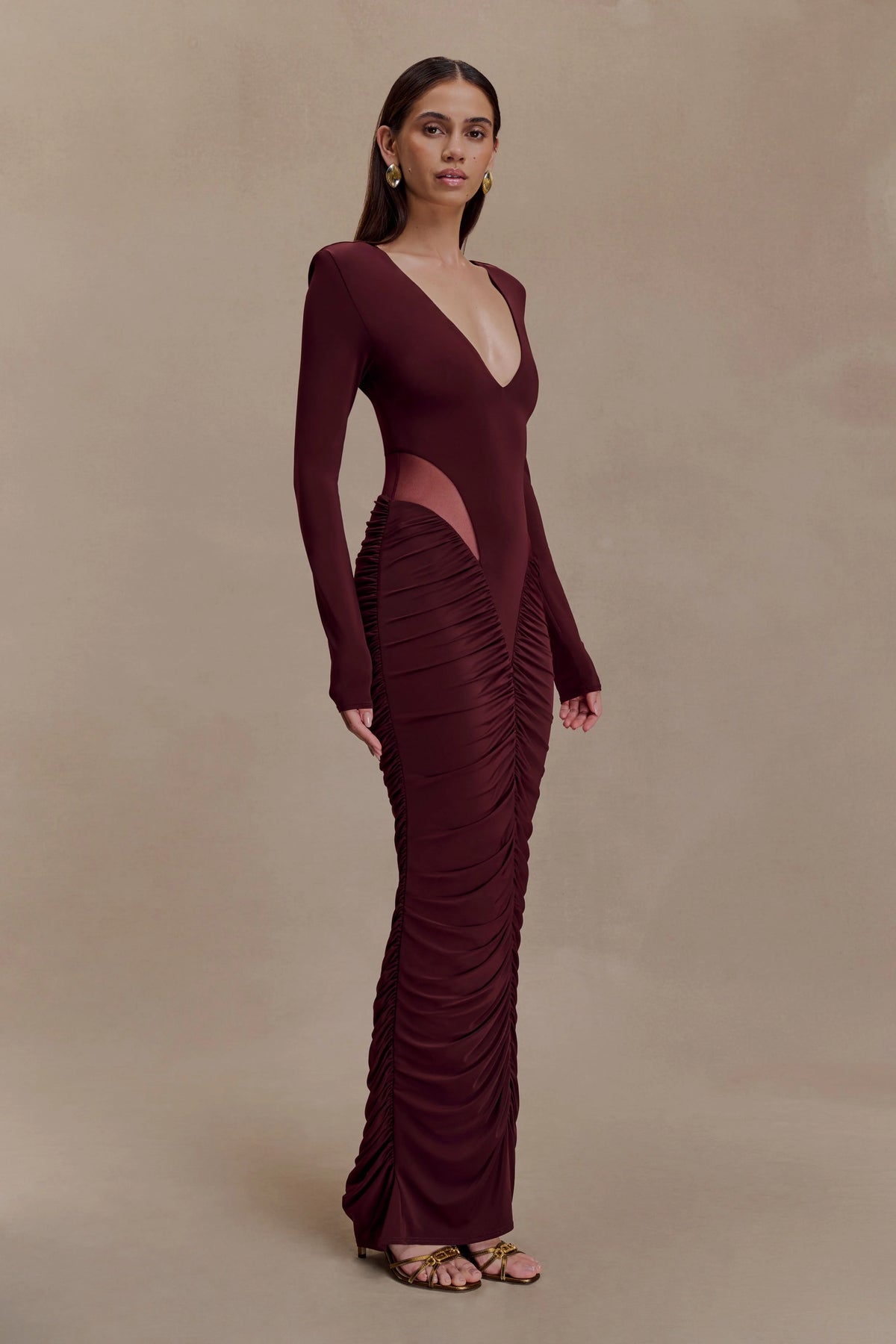 Louanne Slinky Long Sleeve Maxi Dress Burgundy