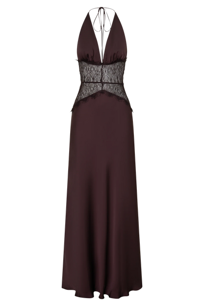 Dinah Lace And Satin Maxi Dress Chocolate