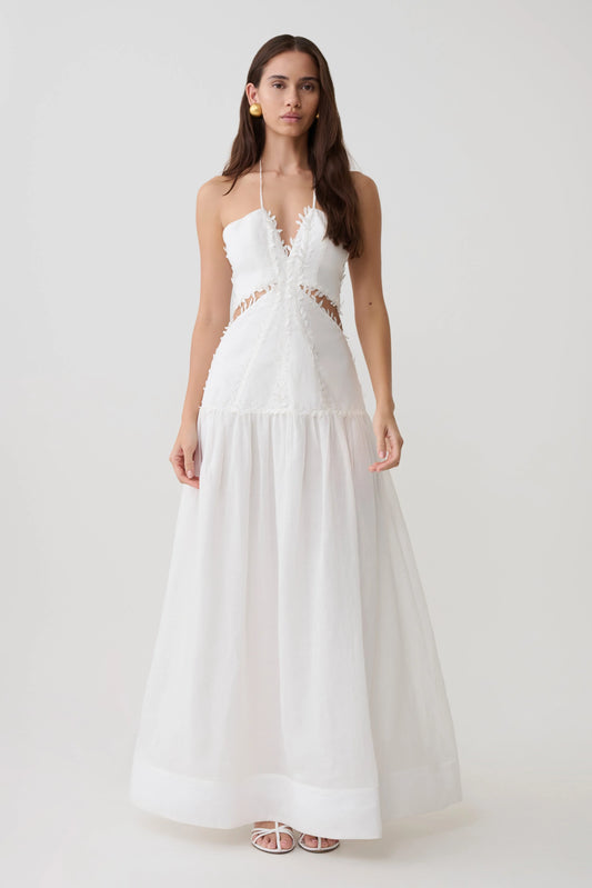 Fiona Linen Halter Maxi Dress White