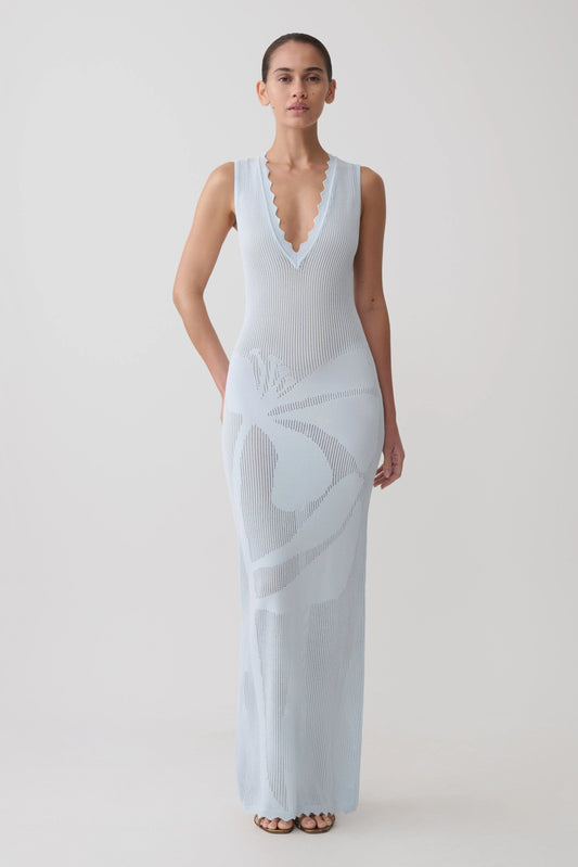 Pippa Floral Knit Maxi Dress Light Blue