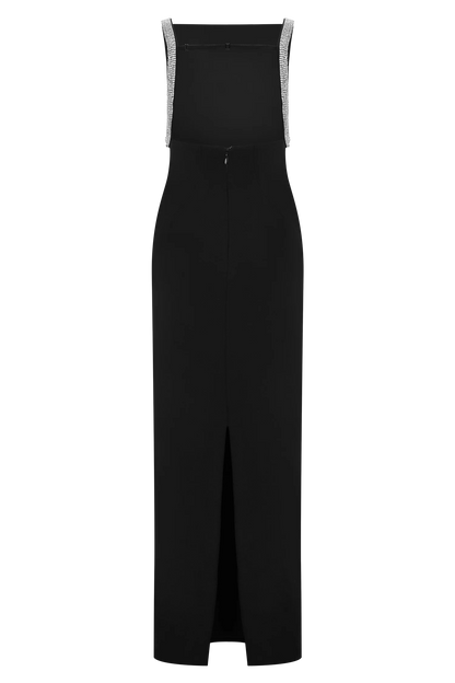 Lorde Embellished Crepe Maxi Dress Black
