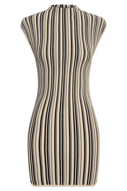Meggie Striped Sleeveless Mini Dress Black Ivory