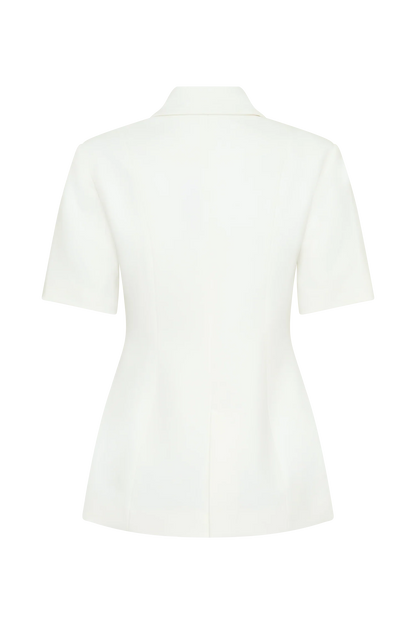 Ariella Button Up Short Sleeves Top White