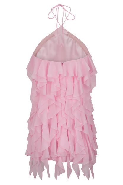 Marigold Ruffle Halter Mini Dress Powder Pink