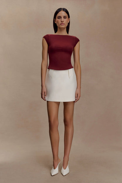 Romana Short Sleeve Mesh Top Burgundy