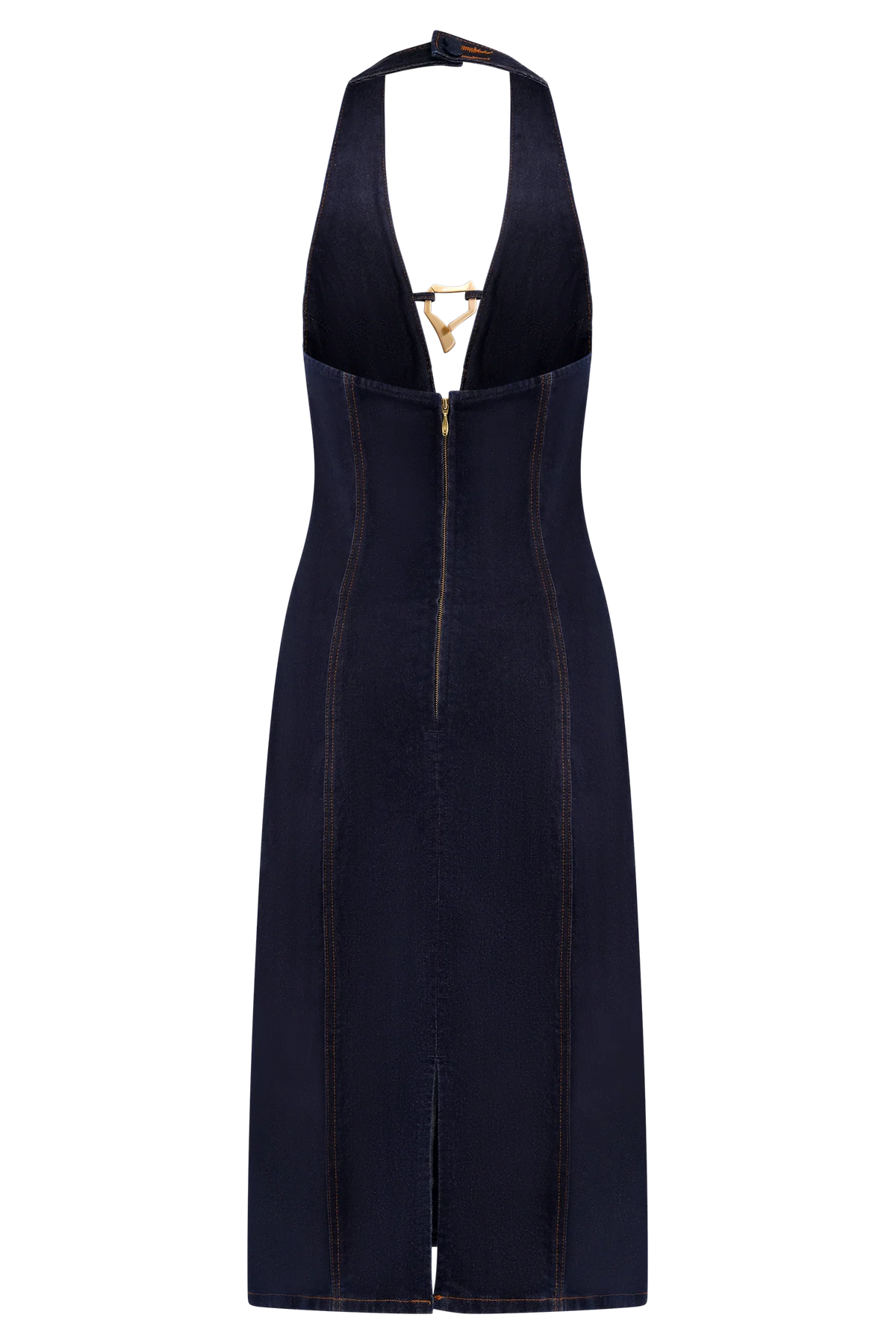 Shauna Denim Halter Midi Dress Indigo Blue
