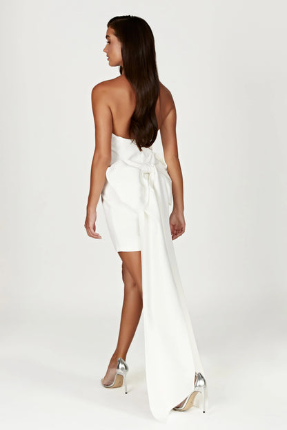 Meredith Strapless Bow Mini Dress White