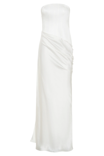 Grace Strapless Draped Waist Maxi Dress Ivory