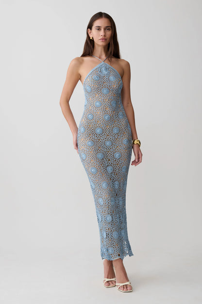Sam Halter Hand Crochet Maxi Dress Periwinkle