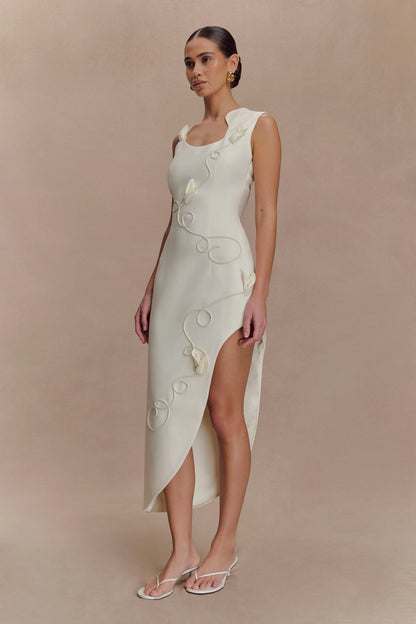 Virginia Suiting Embroidered Midi Dress White