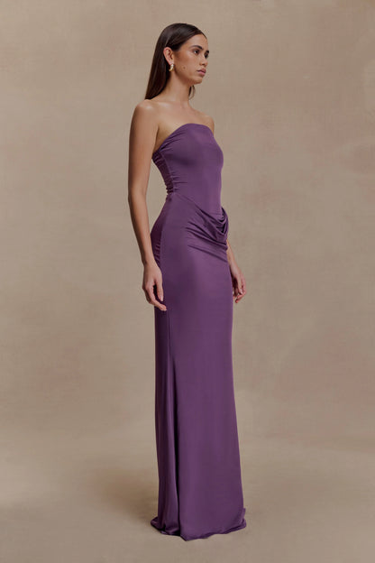 Madison Strapless Slinky Maxi Dress Purple