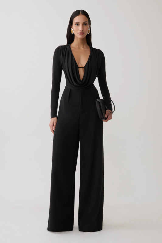 Ren Cowl Long Sleeve Slinky Bodysuit Black