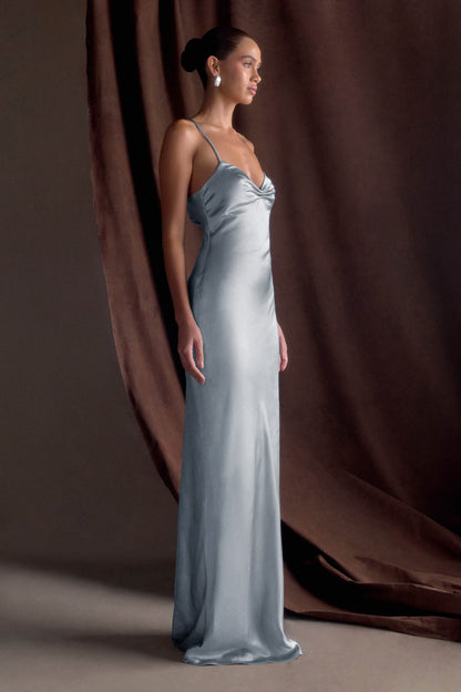 Lilly Sweetheart Satin Maxi Dress Frosted Blue