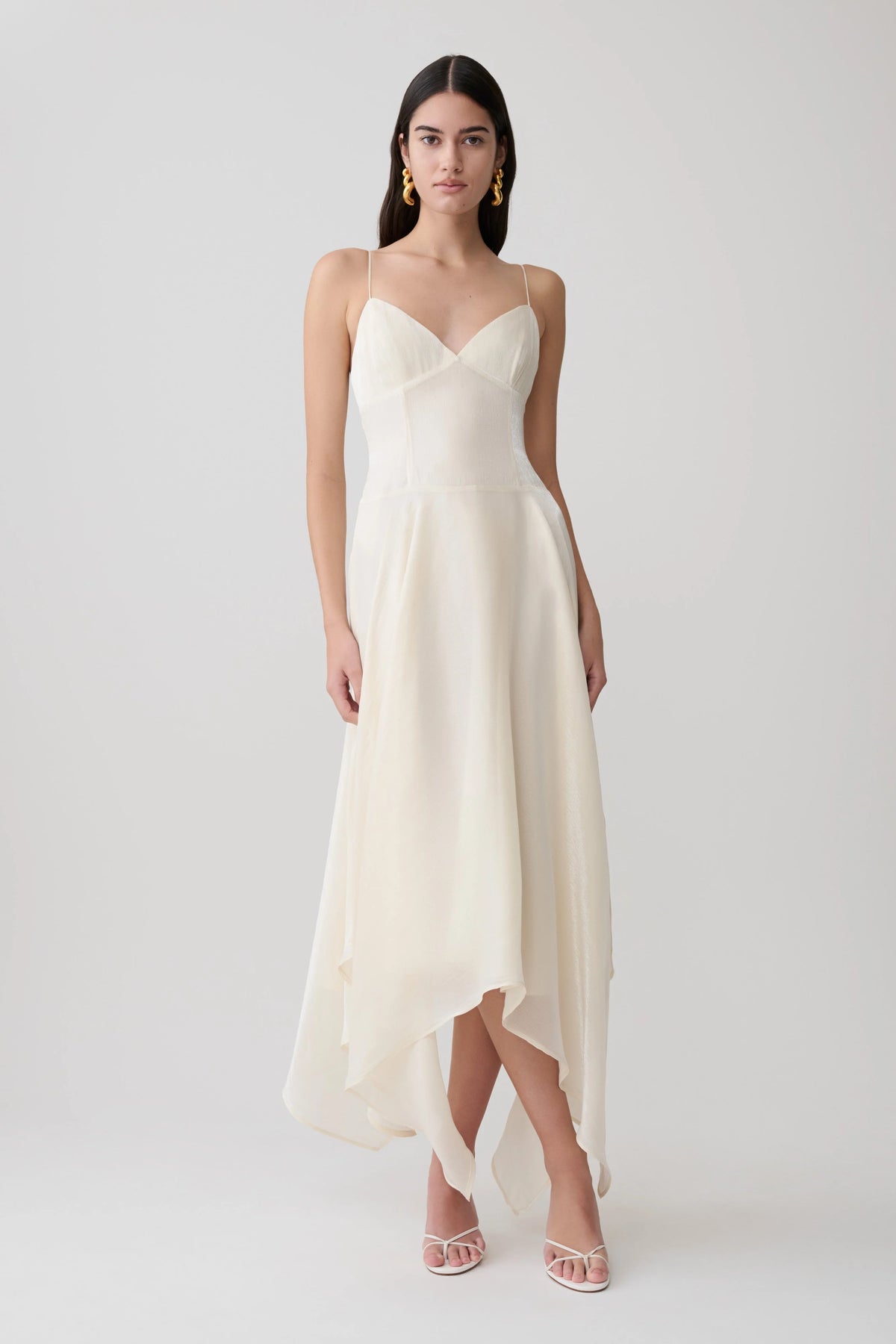 Naomi Satin Asymmetric Hem Maxi Dress Ivory