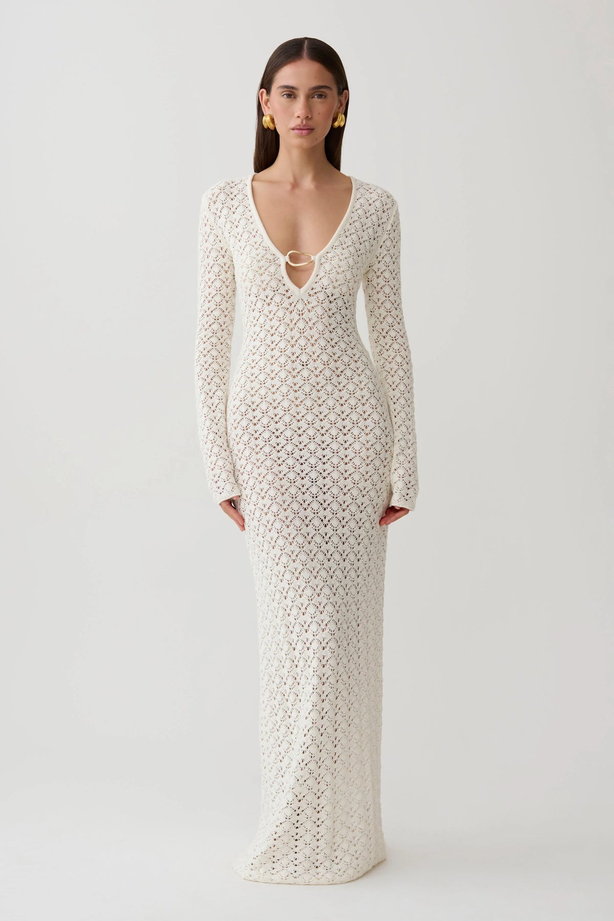 Jamaya Crochet Knit Maxi Dress Ivory