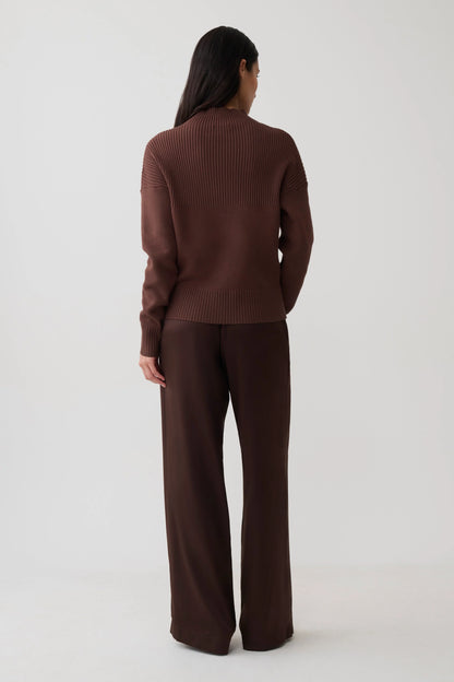 Stanley Ribbed High Neck Jumper Chocolate