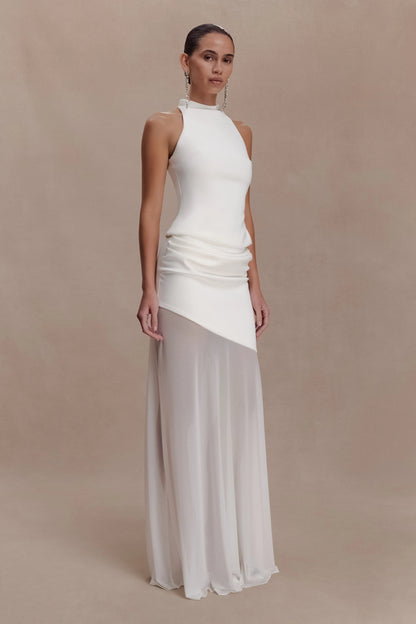 Portia Scuba And Mesh Maxi Skirt White
