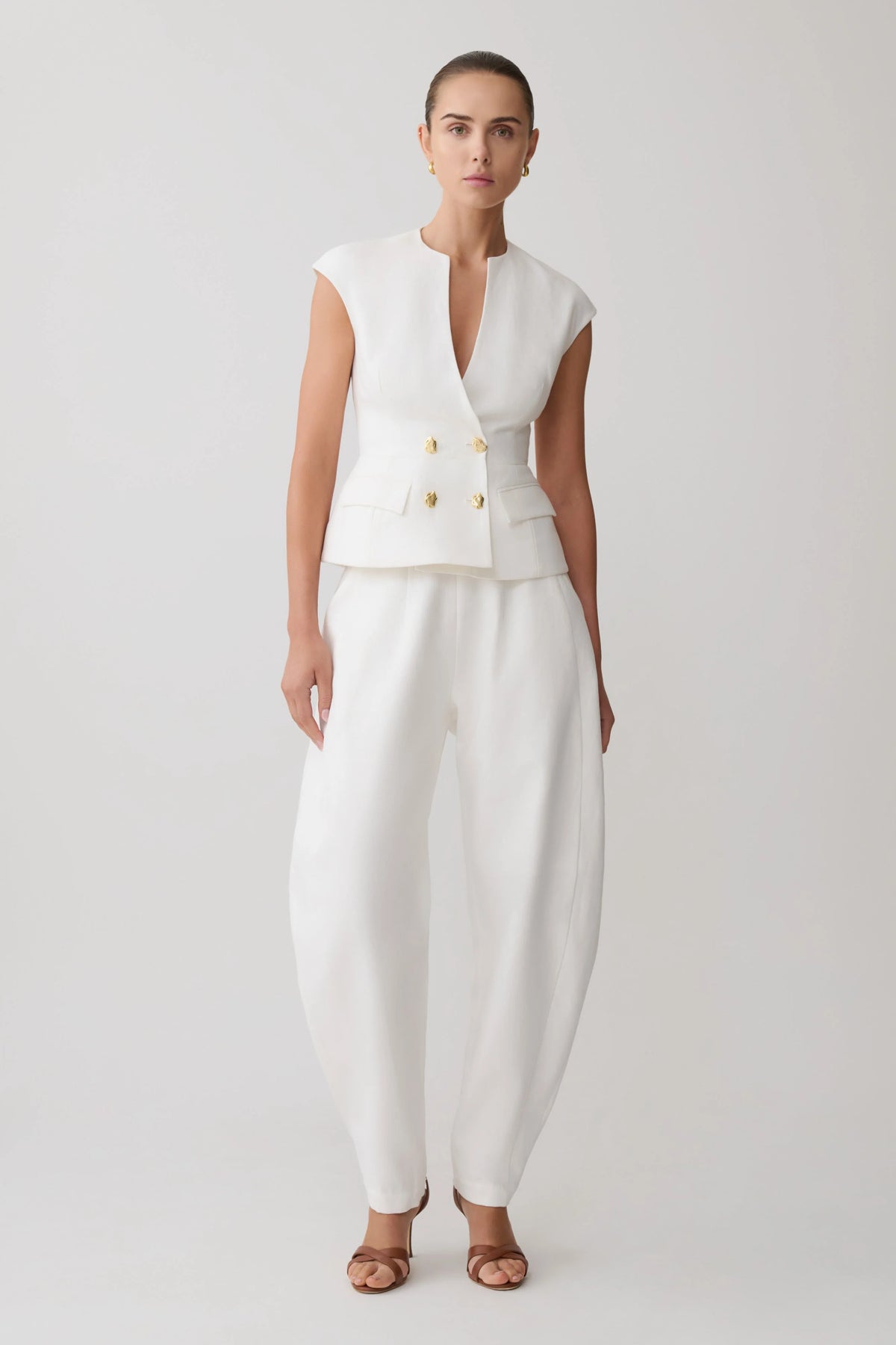 Oriana Linen Button Vest White