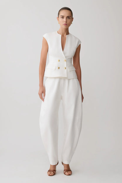 Oriana Linen Button Vest White