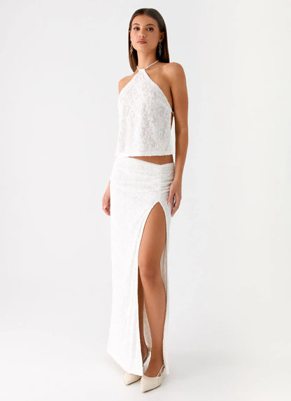 Griff Low Rise Jacquard Maxi Skirt White