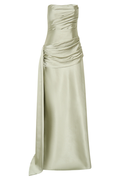 Sarah Strapless Maxi Dress With Waist Tie Sage