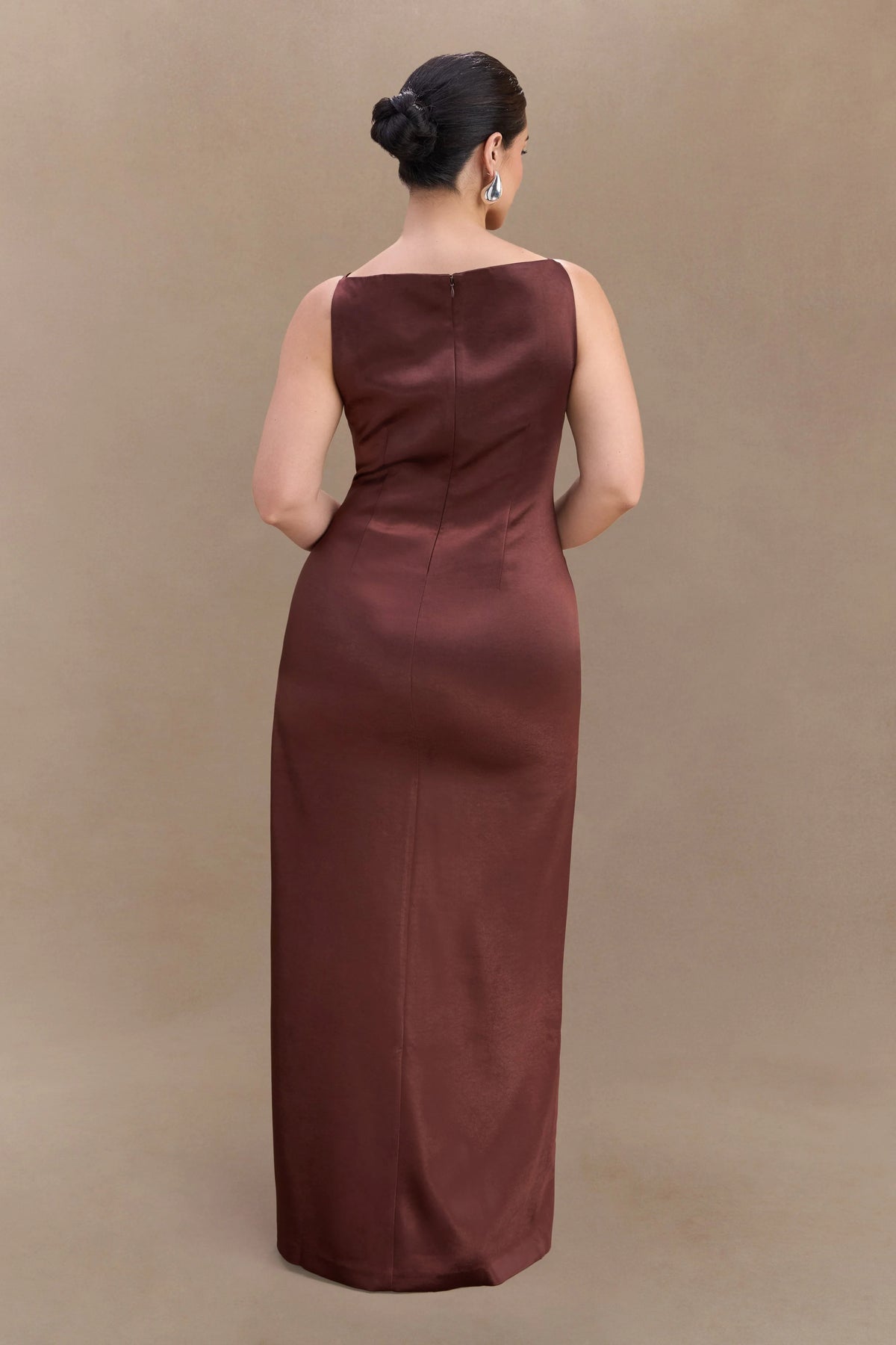 Violet Sleeveless Satin Maxi Dress Dark Chocolate
