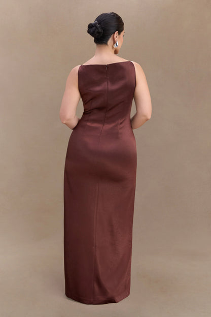 Violet Sleeveless Satin Maxi Dress Dark Chocolate