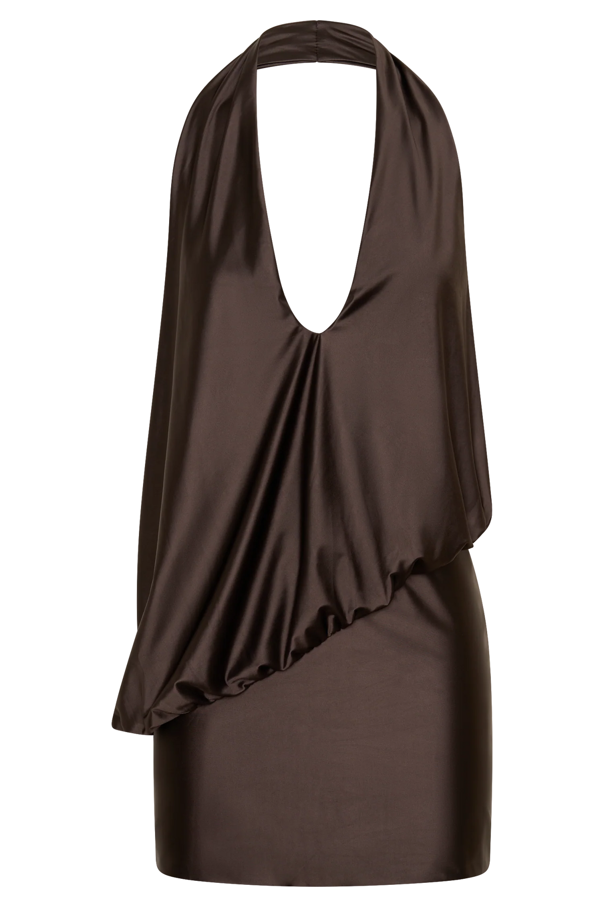 Arabel Draped Halter Mini Dress Chocolate