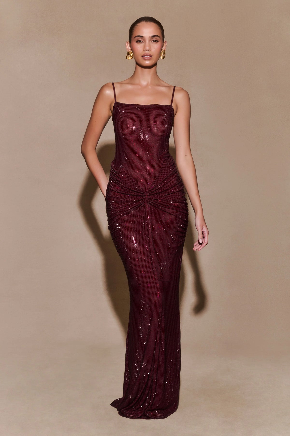 Roisin Diamante Maxi Dress Mahogany