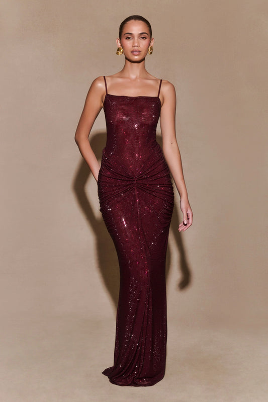 Roisin Diamante Maxi Dress Mahogany