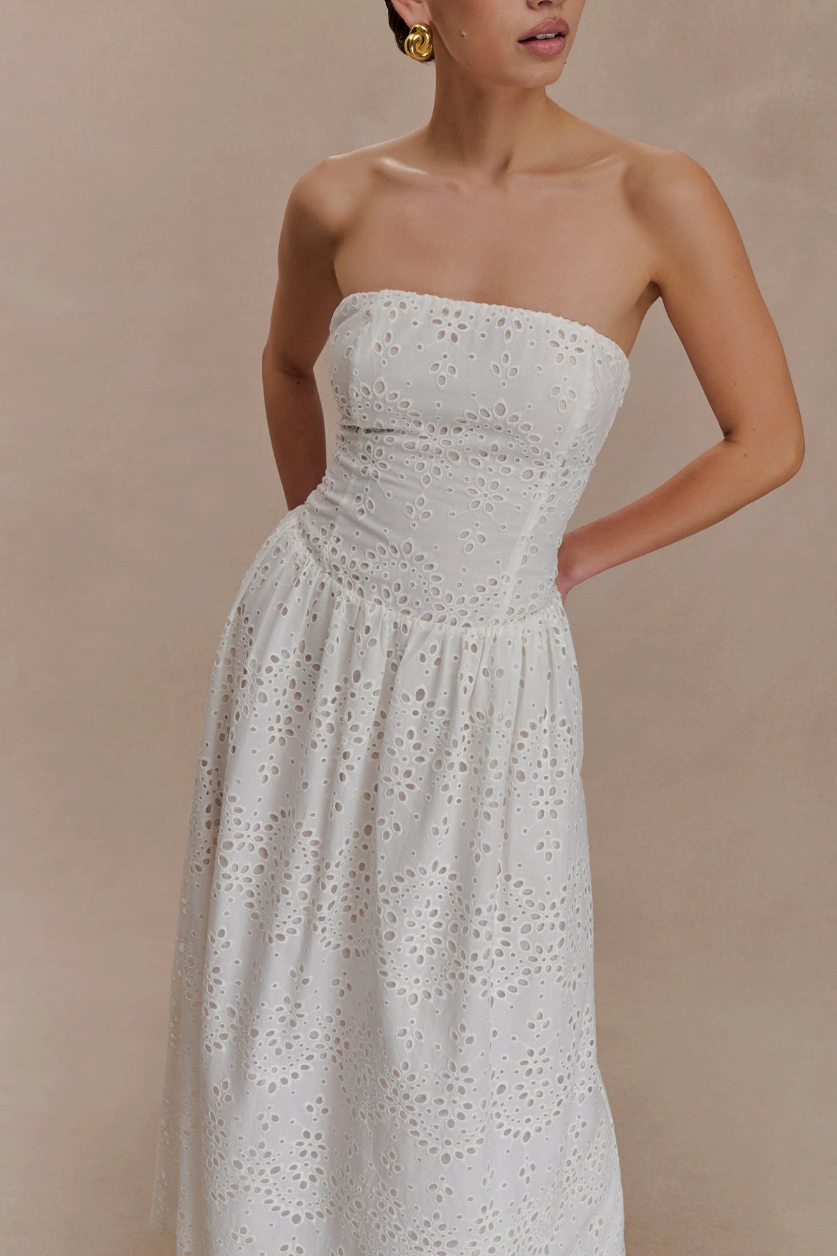 Maureen Broderie Strapless Maxi Dress White
