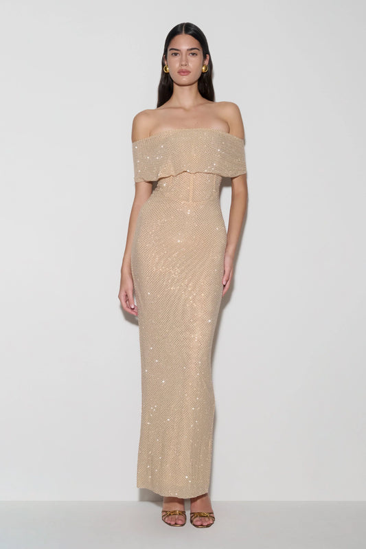 Phi Multi Wear Cowl Diamante Maxi Dress Gold