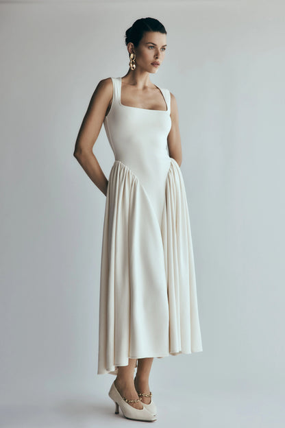 Sharon Scuba Jersey Midi Dress Ivory