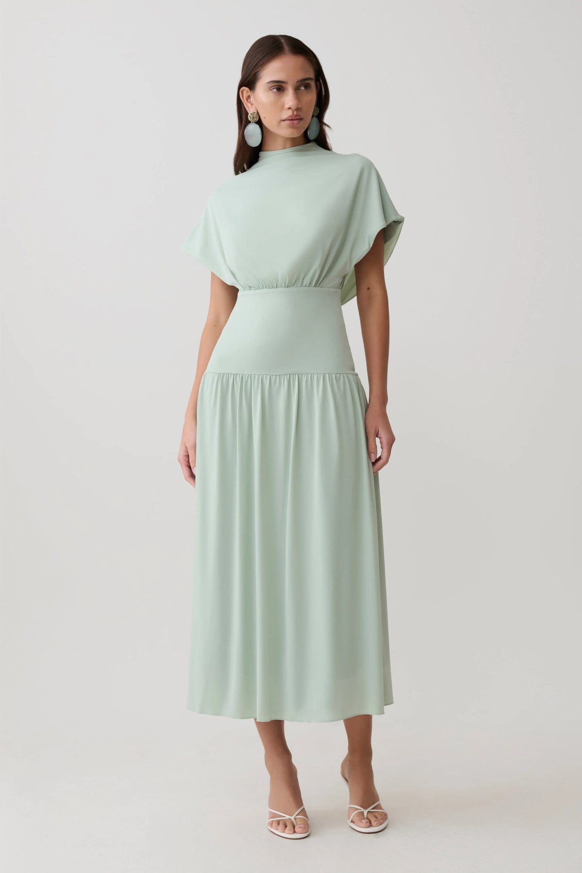 Ailla High Neck Cowl Midi Dress Aqua Grey