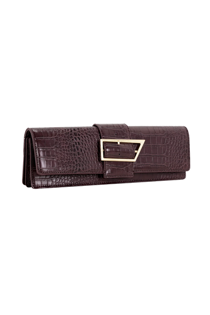 Jessica Faux Leather Crocodile Clutch Burgundy