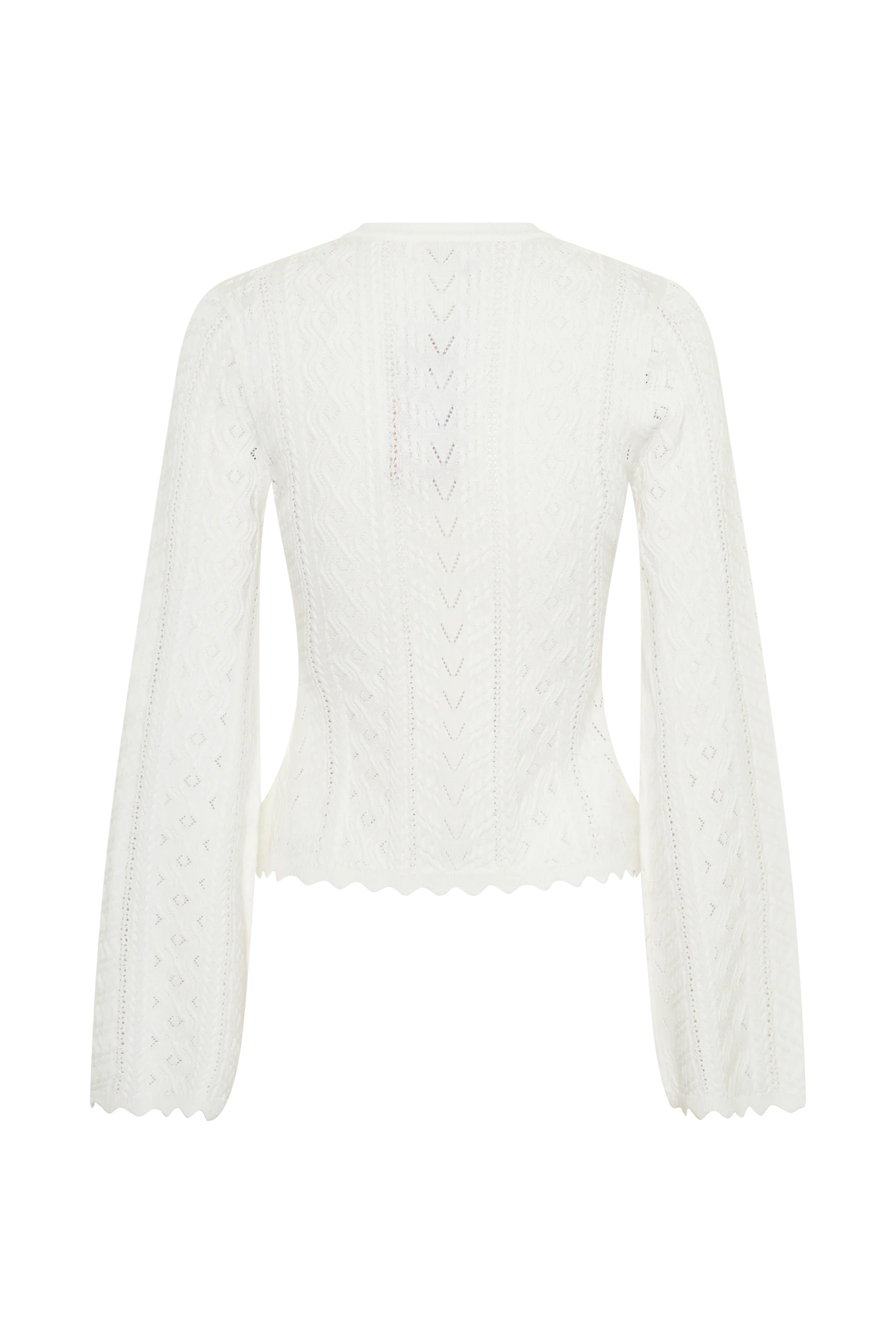 Darlene Pointelle Knit Long Sleeve Top White