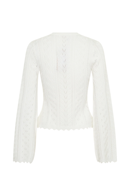 Darlene Pointelle Knit Long Sleeve Top White