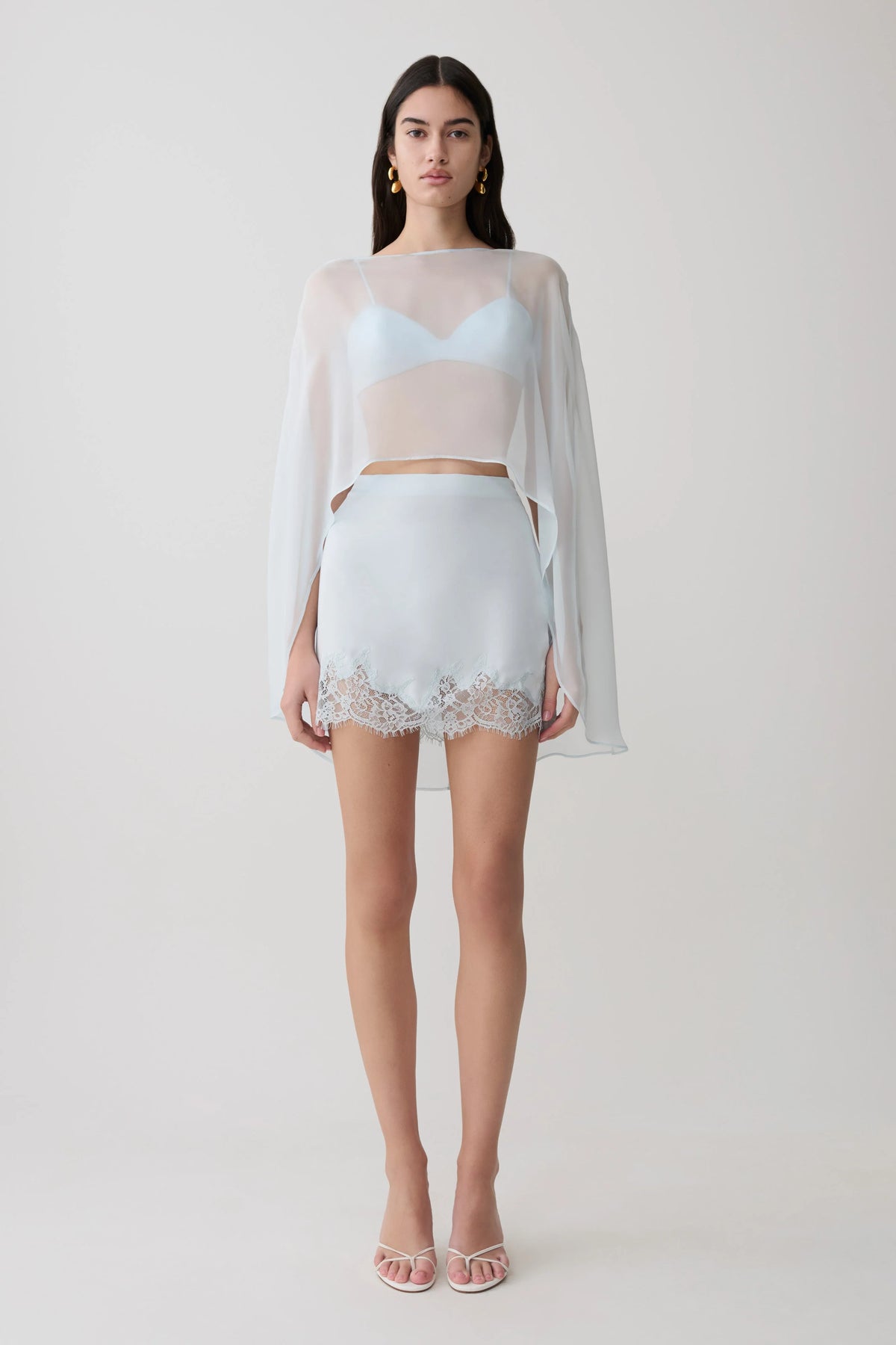 Nina Lace And Satin Mini Skirt Ice Blue