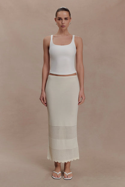 Madeline Scallop Knit Midi Skirt Ivory