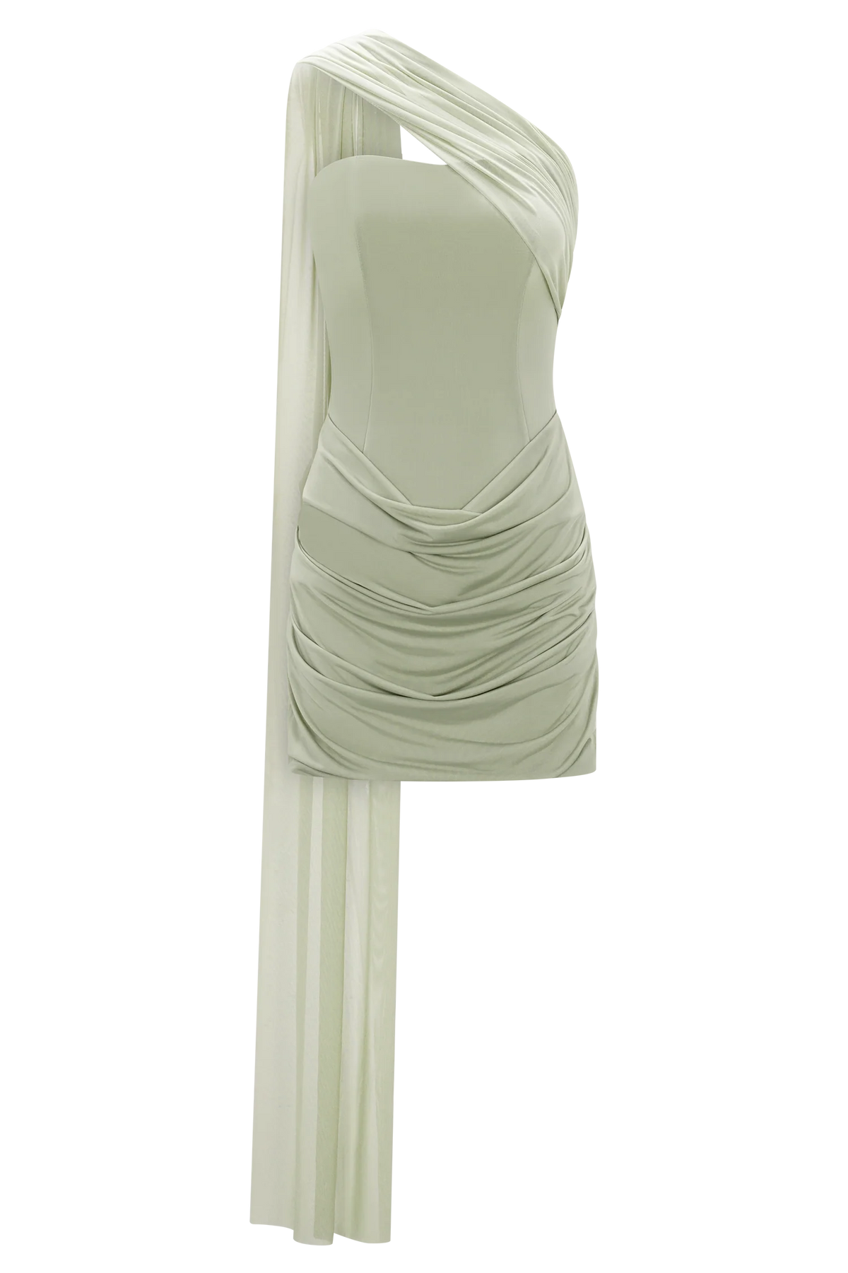 Mattea Slinky And Mesh Mini Dress With Scarf Sage
